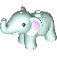 Lego Animal, Elephant, Baby with Pink Ears, Angular Black Eyes print / Light Aqua