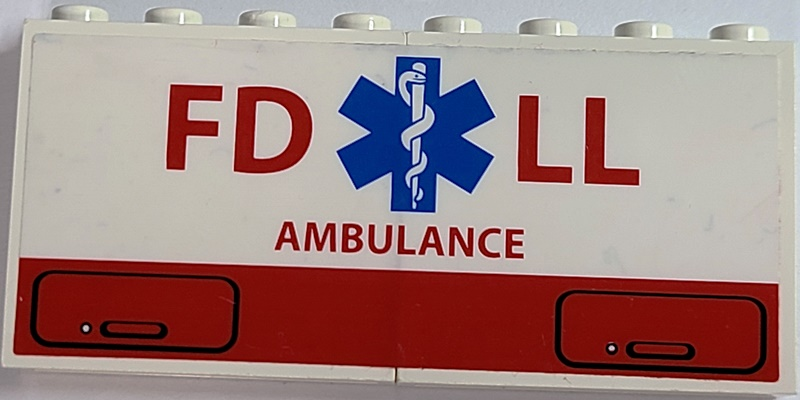 Lego Stickered Assembly 8 x 1 x 3 with Red 'FD LL', 'AMBULANCE' and Blue EMT Star of Life Pattern (Sticker) - Set 4857
