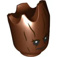 Minifig Head Special, Teen Groot Print / Reddish Brown