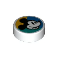Tile Round 1 x 1 with Mickey Mouse on Dark Turquoise/Blue/Bright Light Orange Background Print / White