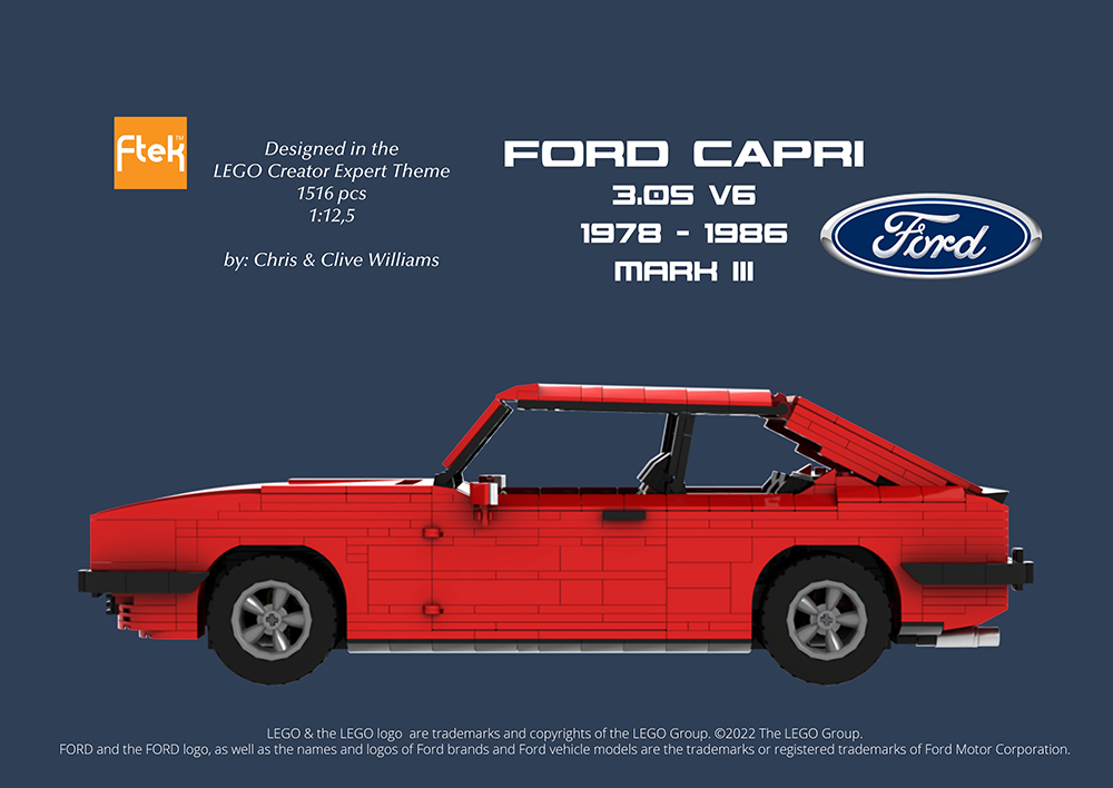 Lego Ford Capri 3.0S - Mk III 1978-1986 - V6 Essex Engine (Red)