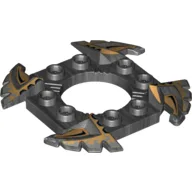 Ring 4 x 4 with 2 x 2 Hole and 4 Serrated Ends with Black and Pearl Gold Print (Ninjago Spinner Crown) / Pearl Titanium