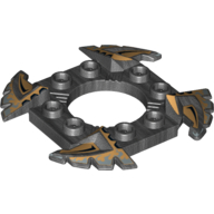 Lego Ring 4 x 4 with 2 x 2 Hole and 4 Serrated Ends with Black and Pearl Gold Print (Ninjago Spinner Crown)