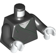 Lego Torso Robe with Crease Lines, White Neck Print, Black Arms, White Hands / Black