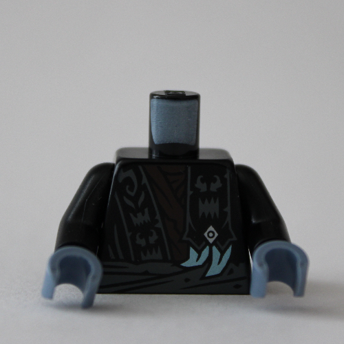 Lego Torso, Ninja Robes, Dark Bluish Grey Signs, Sash, Dark brown Shirt print, Black Arms, Sand Blue Hands / Black