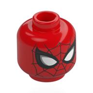 Lego Minifig Head Spider-Man, Black/White Eyes, Silver Eyeshadow, Black Webbing / Red