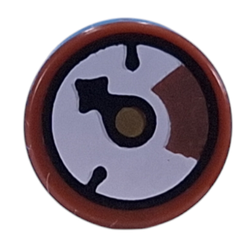 Lego Tile Round 1 x 1 with Gauge, White/Copper Field print / Reddish Brown