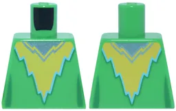 Torso Female Super Hero Costume with Yellow Jagged Panel, Medium Azure Trim and Metallic Light Blue Neck Pattern / Bright Green