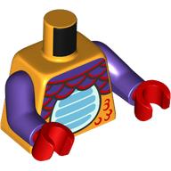Lego Torso, Dark Purple/Red Scales, Medium Blue/Bright Light Blue Striped Belly print, Dark Purple Arms, Red Hands / Bright Light Orange
