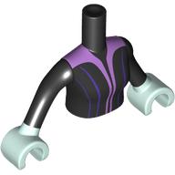 Lego Minidoll Torso Woman with Light Aqua Arms and Hands with Dress, Lavender/Dark Purple Lines print / Black