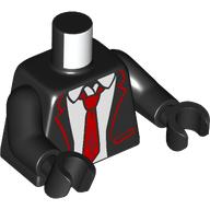 Lego Torso, Suit Jacket, Red Trim, Tie, White Shirt print, Black Arms and Hands / Black
