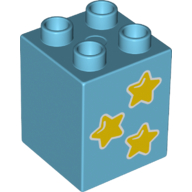 Lego Duplo Brick 2 x 2 x 2 with 3 Yellow Stars Print / Medium Azure