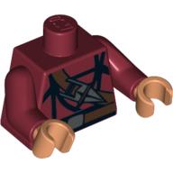 Lego Torso Shirt, Dark Brown Belt and Sash with Ceremonial Knife Print, Dark Red Arms, Nougat Hands / Dark Red