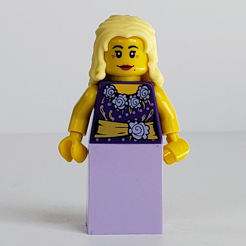 Lego Musician, Woman, Dark Purple Outfit with Blouse, Flowers and Gold Sash, Lavender Skirt