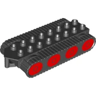Duplo Bulldozer Base with Treads and Four Black Wheels with Red Print (Muck) / Black