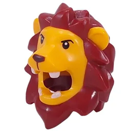 Costume / Mask, Lion with Dark Red Mane, Black Eyes, White Fangs Print / Bright Light Orange