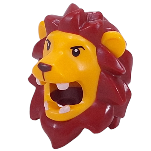 Lego Costume / Mask, Lion with Dark Red Mane, Black Eyes, White Fangs print / Bright Light Orange