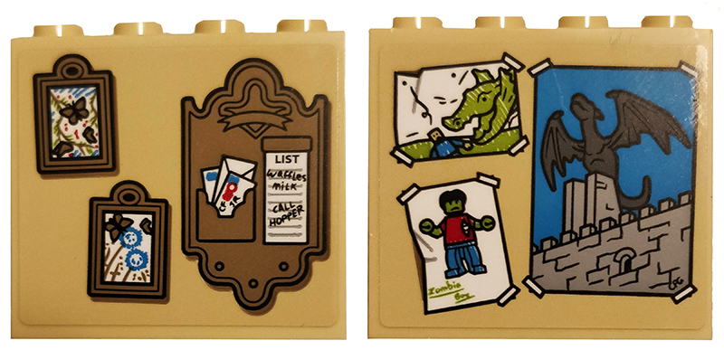 Lego Brick 1 x 4 x 3 with Color Paintings, Letter Holder with List, Drawings of Dragons, Zombie and Castle Pattern on Both Sides (Stickers) - Set 75810