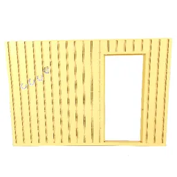 Scala, Building, Wall, Vertical Grooved 40 x 2 x 22 2/3 with Door Opening, Plain White Stripe on Medium Orange Print / Light Yellow