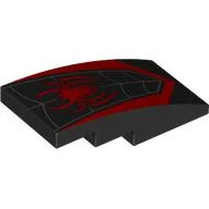 Brick Curved 4 x 2 No Studs with Spider Web, Red Spider-Man Logo Print / Black