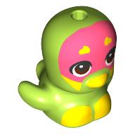 Lego Animal, Bird, Bright with Yellow Beak, Feet, Coral Face print / Lime