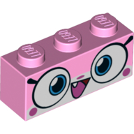 Lego Brick 1 x 3 with Unikitty, Big Smile Print / Bright Pink