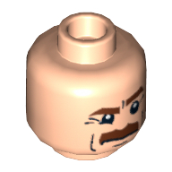 Lego Minifig Head, Brown Bushy Moustache, Brown Eyebrows and White Pupils Print / Light Nougat