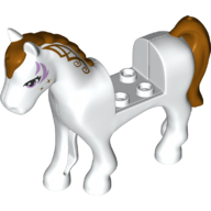 Lego Animal, Horse with 2 x 2 Cutout, Lavender Eyes and Face Decoration, Gold Mane and Tail Print / White