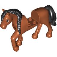 Lego Animal, Horse with Raised Leg, Black Braided Mane and Tail print / Dark Orange