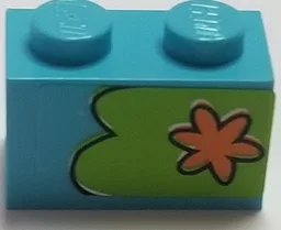 Brick 1 x 2 with Orange Flower on Lime Background Pattern Model Right Side (Sticker) - Set 75903 / Medium Azure