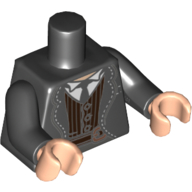 Lego Torso Jacket, White Shirt, Black Tie, Dark Brown Striped Vest and Belt Print, Black Arms, Light Nougat Hands / Black