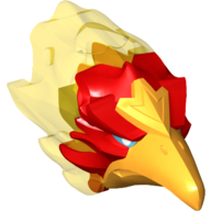 Lego Large Figure Head Bird, Phoenix with Red Face and Gold Beak Pattern / Trans-Yellow