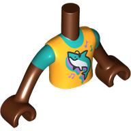 Lego Minidoll Torso Boy with Bright Light Orange/Dark Turquoise Shirt, Dolphin print, Reddish Brown Arms and Hands / Reddish Brown