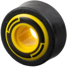 Wheel 11mm D. x 8mm with Center Groove, 8 Spokes and Smooth Side with Black Circle and Arcs Pattern with Black Tire 14mm D. x 6mm Solid Smooth (6683pb01 / 50945) / Yellow