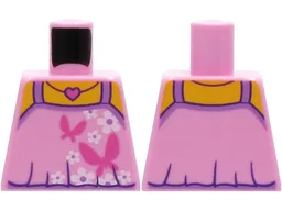 Torso Top with Dark Pink Butterflies, Heart Necklace and White Flowers Pattern / Bright Pink