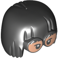 Lego Hair Bowl Cut, and Large Glasses with Light Nougat Lenses and Black Eyes Print / Black