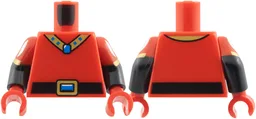 Torso Torso Black Belt, Gold Necklace and Buckle with Blue Gem Pattern / Black Arms with Molded Red Short Sleeves and Printed White and Gold Stripes Pattern / Red Hands / Red