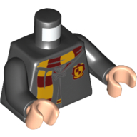 Lego Torso Robe Clasped, with Gryffindor Crest and Scarf Print, Black Arms, Light Nougat Hands / Black