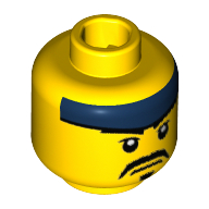 Lego Minifig Head Kendo Fighter, Dark Blue Headband, White Pupils, Black Moustache and Goatee Print [Hollow Stud] / Yellow