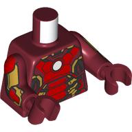 Lego Torso, Iron Man Mark 43 Armor print, Dark Red Arms and Hands / Dark Red