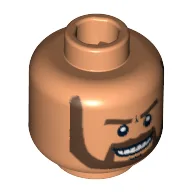 Minifig Head Cairo Thug, Beard Gray with White Pupils and Grin with Teeth Print / Nougat