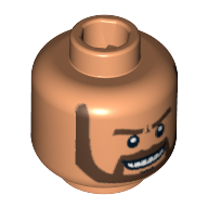 Lego Minifig Head Cairo Thug, Beard Gray with White Pupils and Grin with Teeth Print / Nougat