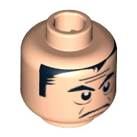 Minifig Head Cruncher Block, Eyebrows and Hair, Forehead Lines, Frown Print [Blocked Open Stud] / Light Nougat