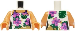 Torso Female Sleeveless Shirt with Dark Pink Flowers and Dark Green Leaves, Dark Tan Dirt Stains, Nougat Neck and Shoulders Pattern / Nougat Arms / Nougat Hands