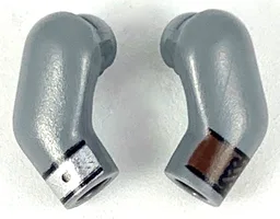 Arm, (Matching Left and Right) Pair with Dark Brown Cuff on Left and Silver Cuff on Right Pattern / Dark Bluish Gray