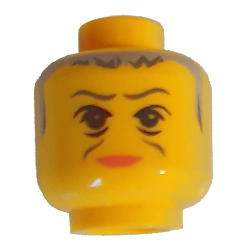 Lego Minifig Head Minerva McGonagall, Pink Lips, Gray Hair, Wrinkles Print [Blocked Open Stud] / Yellow