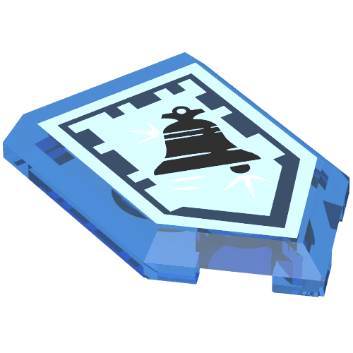 Lego Tile Special 2 x 3 Pentagonal with Nexo Power Shield Print - Chrome Bell / Trans-Dark Blue