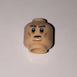 Minifig Head First Order General, Dark Gray Bushy Eyebrows above Sunken Eyes, Cheek, Chin, and Forehead Lines Print / Light Nougat