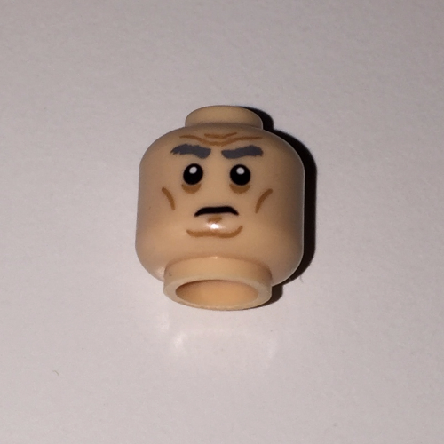 Lego Minifig Head First Order General, Dark Gray Bushy Eyebrows above Sunken Eyes, Cheek, Chin, and Forehead Lines Print / Light Nougat