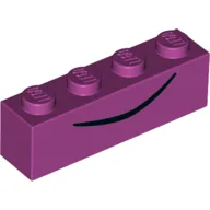 Brick 1 x 4 with Black Curved Line, Mouth / Magenta
